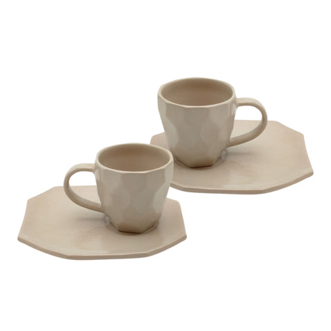 Faceted Cup (flat handle) & Saucer