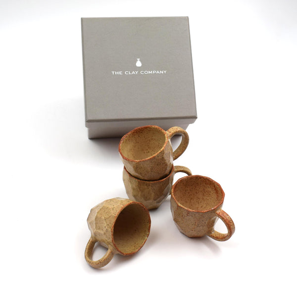 Facetted espresso cups (set of 4) - Fiery Dijon