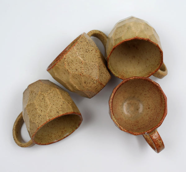Facetted espresso cups (set of 4) - Fiery Dijon