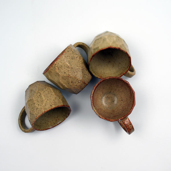 Facetted espresso cups (set of 4) - Fiery Dijon