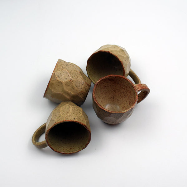 Facetted espresso cups (set of 4) - Fiery Dijon
