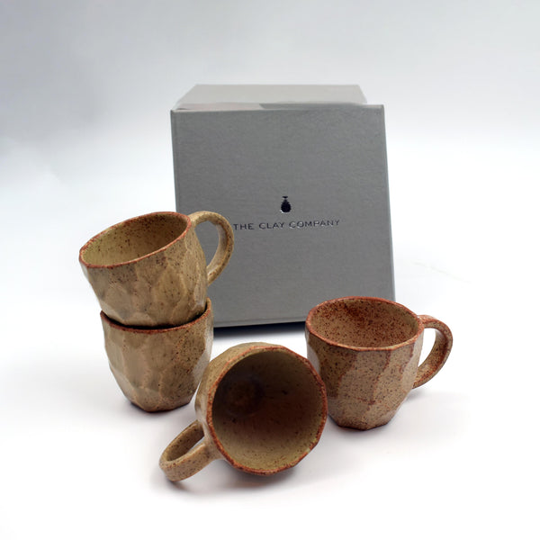 Facetted espresso cups (set of 4) - Fiery Dijon