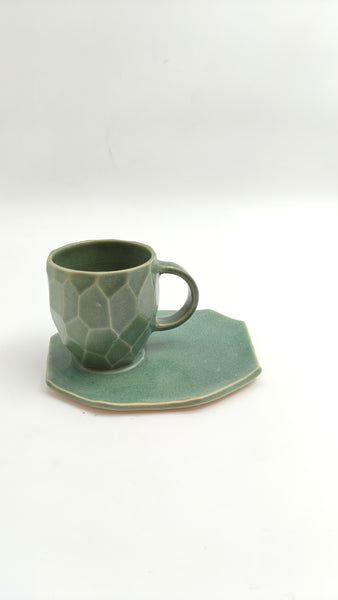 Faceted Cup (flat handle) & Saucer